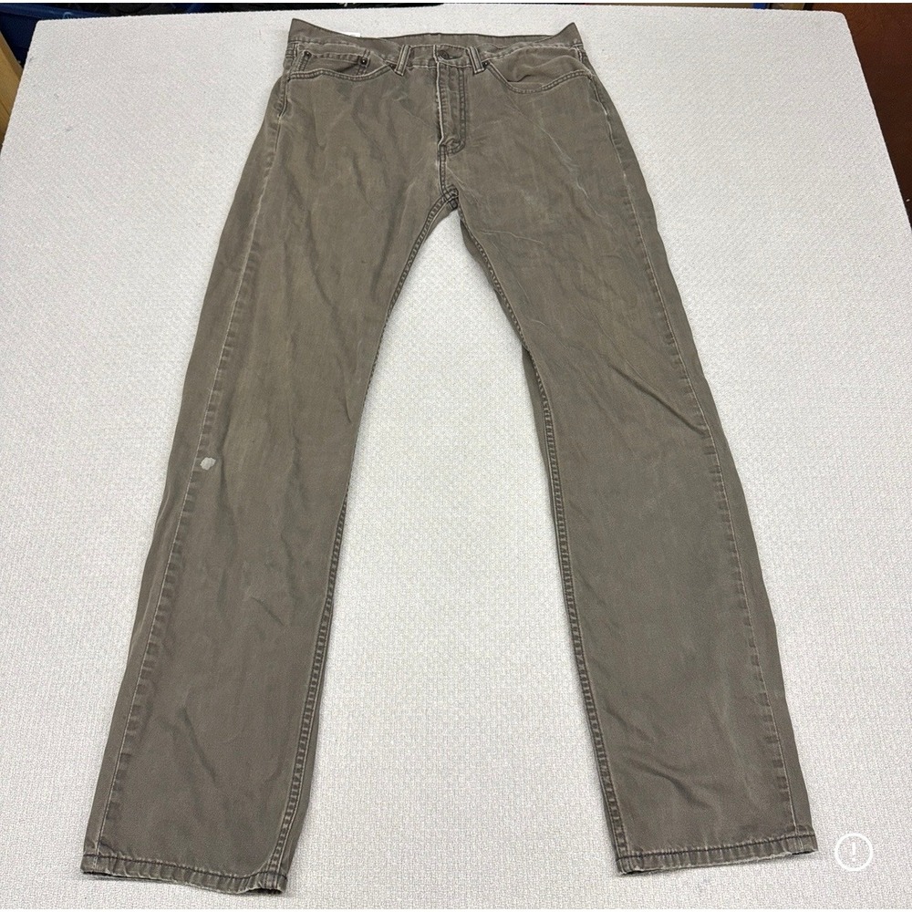Levis 505 Pants Mens 34x36 Brown Distressed Workwear Regular Fit Casual Denim